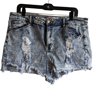 Almost Famous Blue Jean Denim Shorts Juniors Size 19 Distressed Cut Offs
